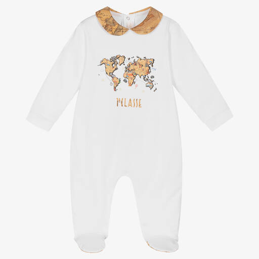 Alviero Martini-White Cotton Geo Babygrow | Childrensalon Outlet