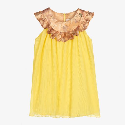 Alviero Martini-Yellow Pleated Geo Map Dress  | Childrensalon Outlet
