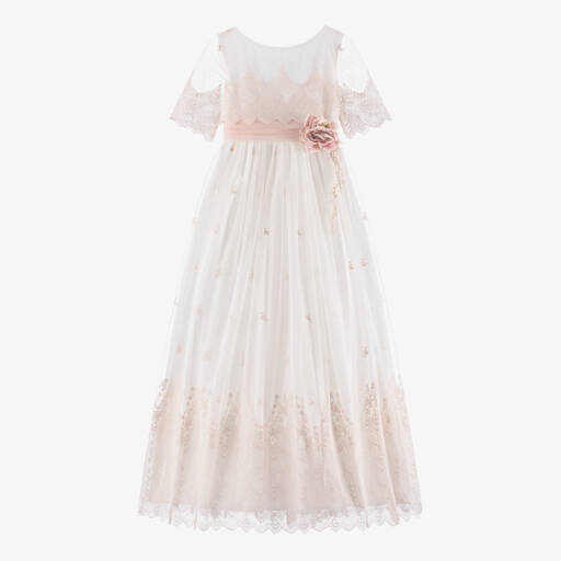 Amaya-Girls Lace Ivory & Pink Gown | Childrensalon Outlet