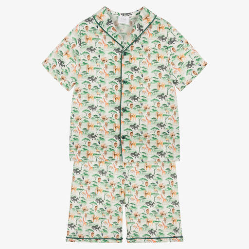 AMIKI Children-Pyjama short vert en coton jungle | Childrensalon Outlet