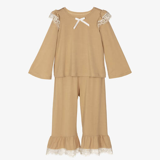 AMIKI Children-Бежевая пижама с кружевом для девочек | Childrensalon Outlet