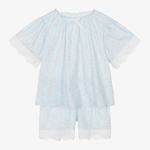 AMIKI Children-Girls Blue Cotton Floral Short Pyjamas | Childrensalon Outlet