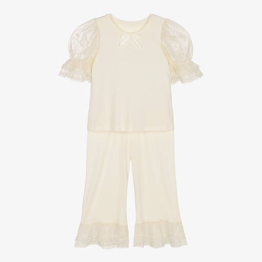 AMIKI Children-Girls Ivory Modal & Lace Pyjamas | Childrensalon Outlet
