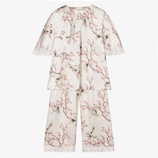 AMIKI Children-Girls Ivory Silk Pyjamas | Childrensalon Outlet