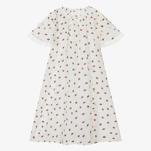 AMIKI Children-Chemise de nuit en soie ivoire à fraises fille | Childrensalon Outlet