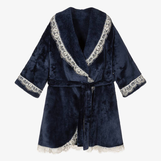 AMIKI Children-Girls Navy Blue Lace Dressing Gown | Childrensalon Outlet