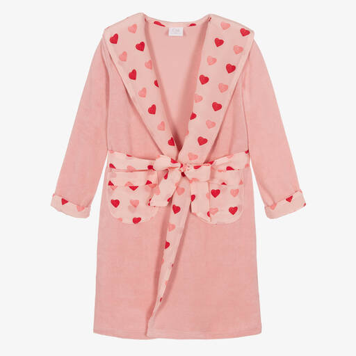 AMIKI Children-Розовый хлопковый халат с шелковыми сердечками | Childrensalon Outlet