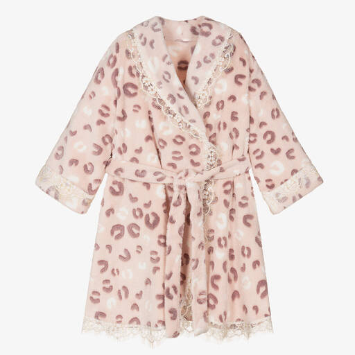 AMIKI Children-Girls Pink Leopard Lace Dressing Gown | Childrensalon Outlet