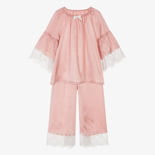 AMIKI Children-Rosa Seiden- & Spitzen-Schlafanzug | Childrensalon Outlet