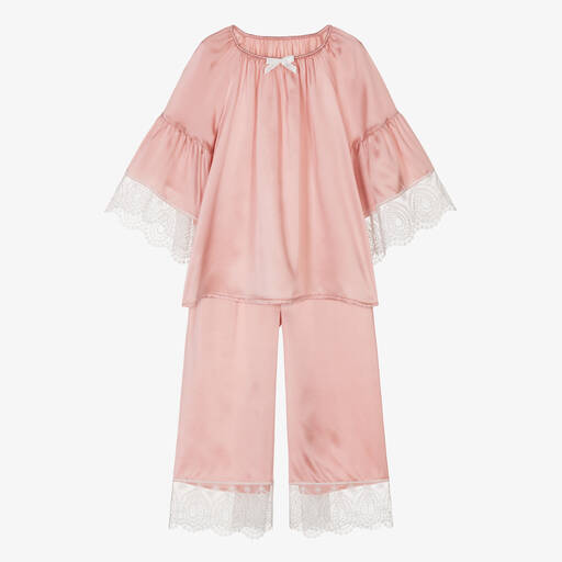 AMIKI Children-Girls Pink Silk & Lace Pyjamas | Childrensalon Outlet