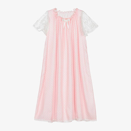 AMIKI Children-Розовая ночная рубашка из вискозы в горошек для девочек | Childrensalon Outlet