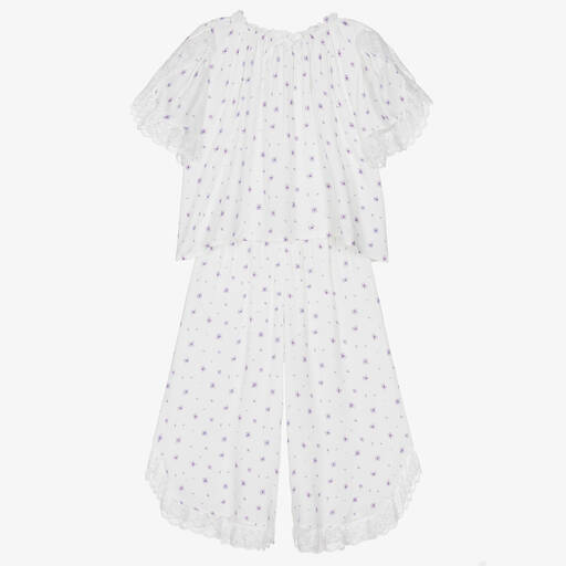 AMIKI Children-Blumenschlafanzug in Weiß & Violett | Childrensalon Outlet