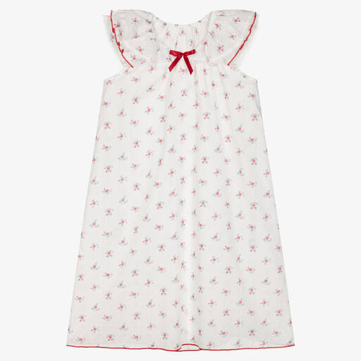 AMIKI Children-Girls White & Red Floral Cotton Nightdress | Childrensalon Outlet
