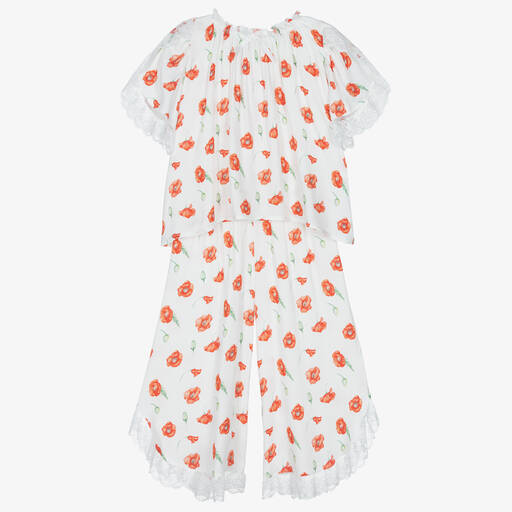 AMIKI Children-Girls White & Red Poppy Print Pyjamas | Childrensalon Outlet