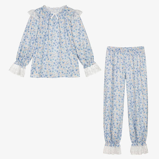 AMIKI Children-Teen Girls Blue Cotton Floral Pyjamas | Childrensalon Outlet