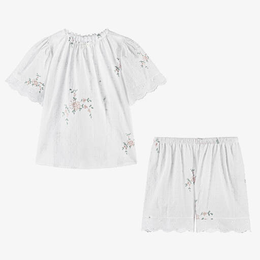 AMIKI Children-Teen Girls White Cotton Floral Short Pyjamas | Childrensalon Outlet