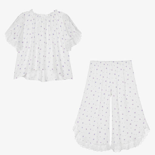 AMIKI Children-Teen Blumenschlafanzug weiß/violett | Childrensalon Outlet