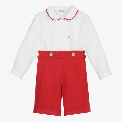 Ancar-Boys Red & White Cotton Buster Suit | Childrensalon Outlet