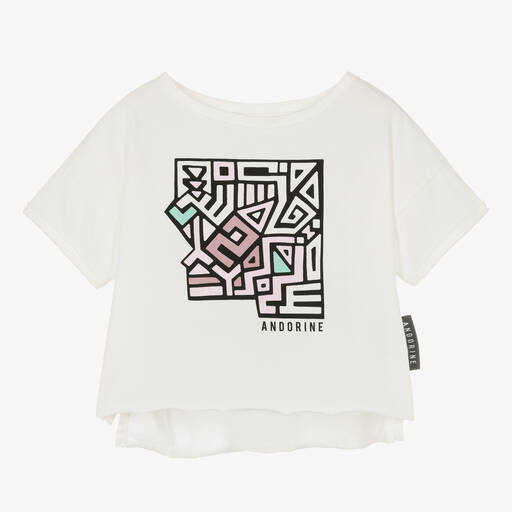 Andorine-Girls Ivory Cotton T-Shirt | Childrensalon Outlet