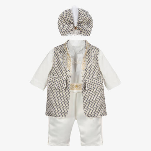 Andreeatex-Boys Blue & Ivory Satin Shorts Suit  | Childrensalon Outlet