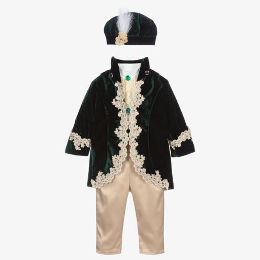 Andreeatex-Boys Green Velvet & Satin Ensemble | Childrensalon Outlet