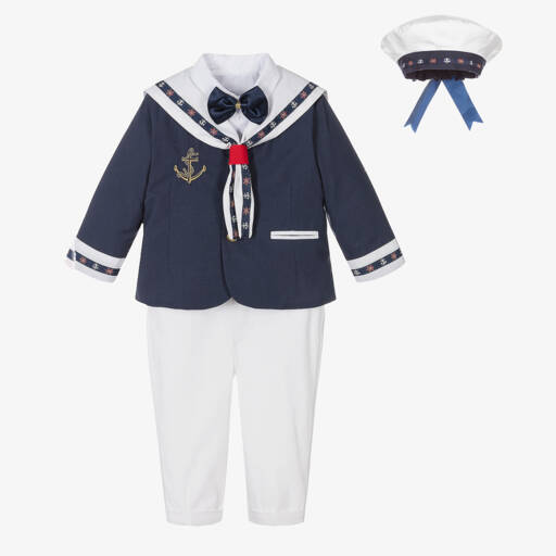 Andreeatex-Морской синий льняной ансамбль для мальчиков | Childrensalon Outlet