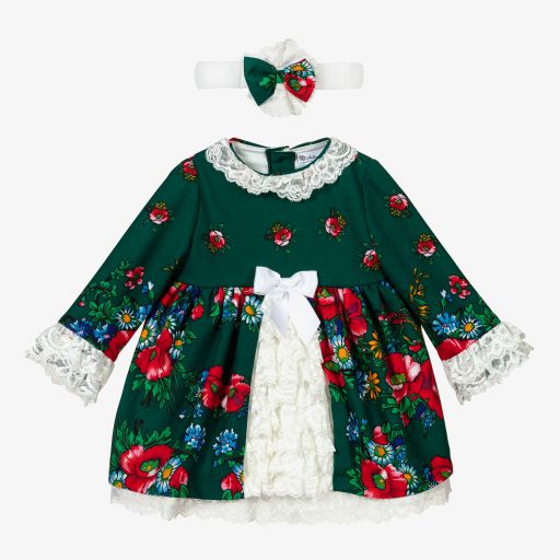 Andreeatex-Girls Green Floral Dress Set | Childrensalon Outlet