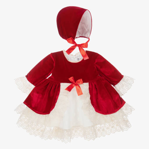 Andreeatex-Girls Velvet Dress and Bonnet Set | Childrensalon Outlet