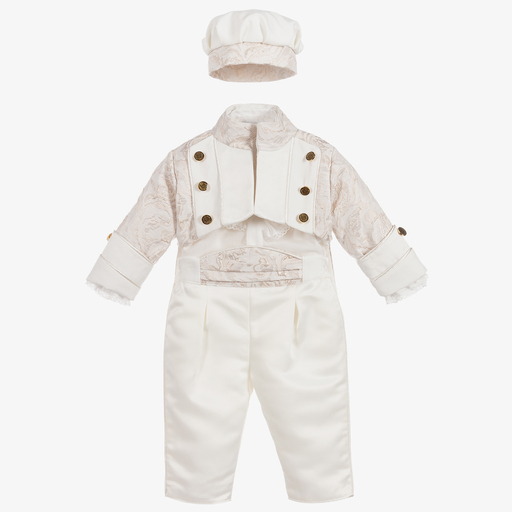 Andreeatex-بدلة 4 قطع مخمل، قطن و ساتان لون عاجي و ذهبي | Childrensalon Outlet