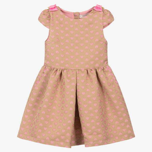 Angel's Face-Girls Beige & Pink Jacquard Hearts Dress | Childrensalon Outlet