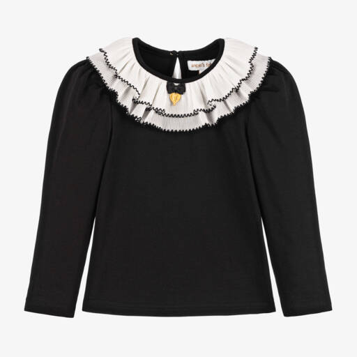 Angel's Face-Girls Black Collared Cotton Tee | Childrensalon Outlet