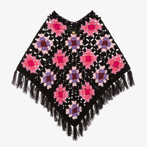 Angel's Face-Gehäkelter Poncho Schwarz/Rosa | Childrensalon Outlet