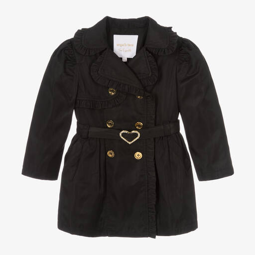 Angel's Face-Girls Black Ruffle Trench Coat | Childrensalon Outlet