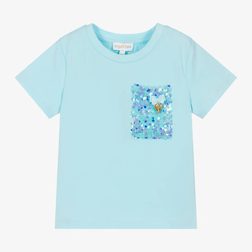 Angel's Face-Girls Blue Cotton Sequin T-Shirt | Childrensalon Outlet