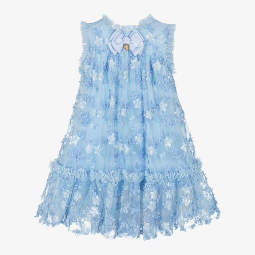 Angel's Face-فستان أزرق أنيق مزين بالترتر والزهور للبنات | Childrensalon Outlet