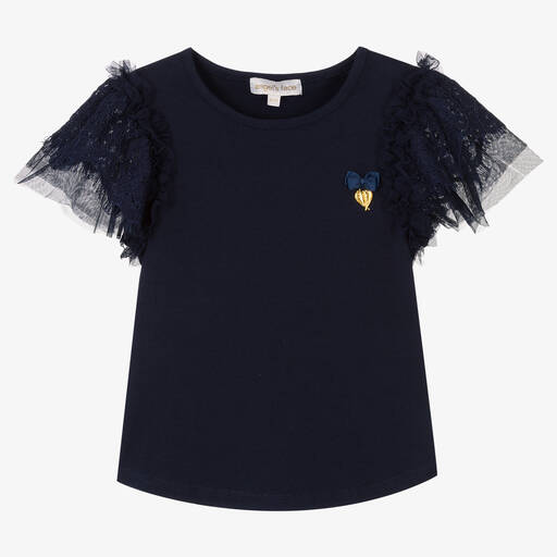 Angel's Face-Синий топ с кружевными рукавами | Childrensalon Outlet