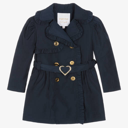 Angel's Face-Girls Navy Blue Ruffle Trench Coat | Childrensalon Outlet