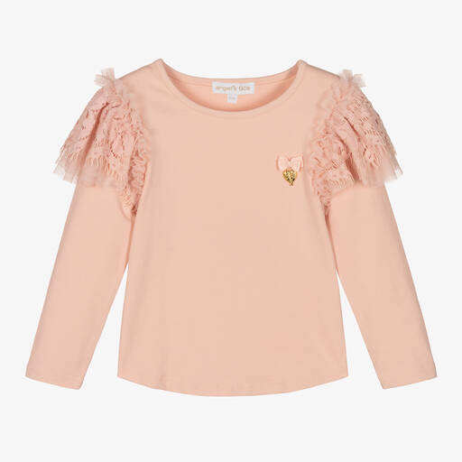 Angel's Face-Розовый хлопковый топ с кружевом | Childrensalon Outlet
