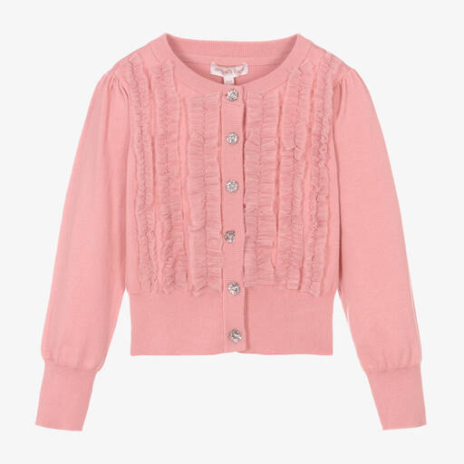 Angel's Face-Розовый вязаный кардиган с рюшами | Childrensalon Outlet