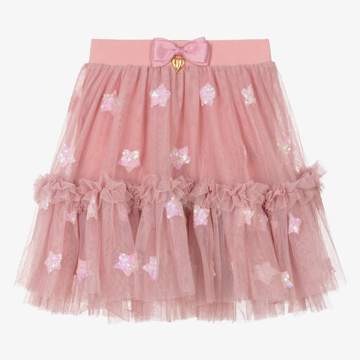 Angel's Face-تنورة تول بطبعة نجوم لون زهري مزينة بترتر | Childrensalon Outlet