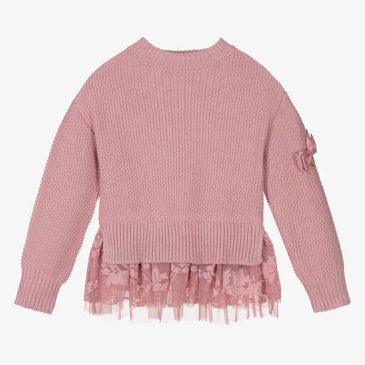 Angel's Face-Розовый свитер с отделкой из тюля | Childrensalon Outlet