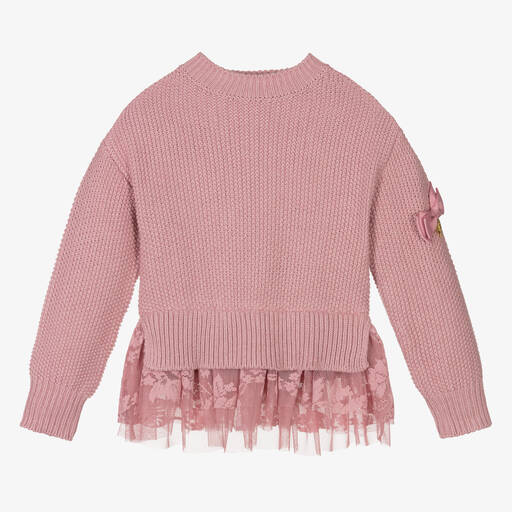 Angel's Face-Rosa Pullover mit Tüllbesatz | Childrensalon Outlet