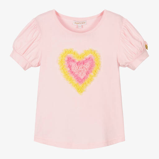 Angel's Face-Розовый топ с желтым сердцем из тюля | Childrensalon Outlet