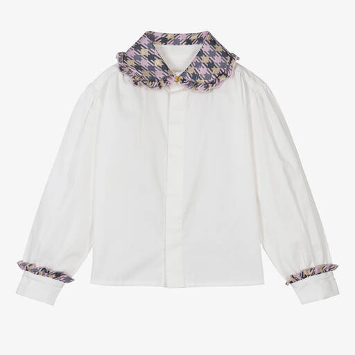 Angel's Face-Girls White & Check Collar Cotton Blouse | Childrensalon Outlet