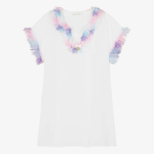 Angel's Face-Girls White Chiffon Ruffle Kaftan | Childrensalon Outlet