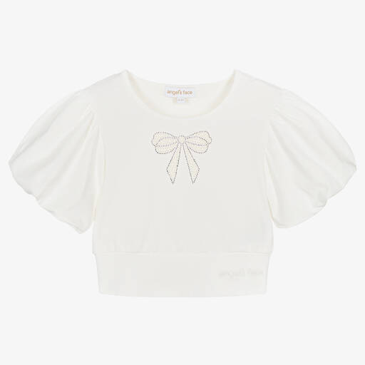 Angel's Face-Girls White Cotton Cropped T-Shirt | Childrensalon Outlet