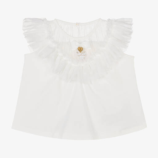 Angel's Face-Girls White Cotton & Tulle Top | Childrensalon Outlet