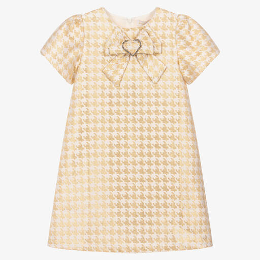 Angel's Face-Girls White & Gold Houndstooth Dress | Childrensalon Outlet