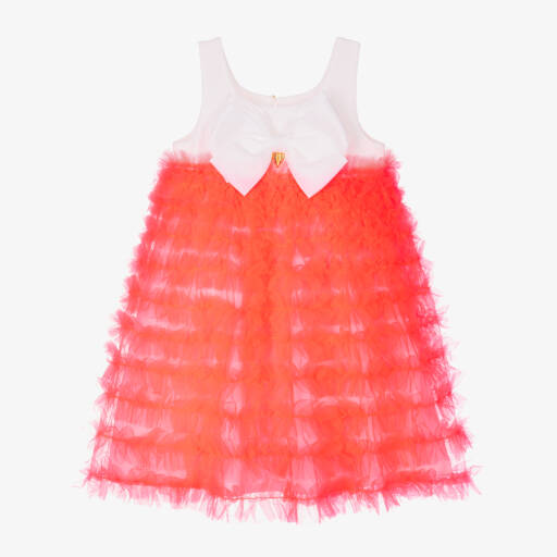 Angel's Face-Girls White & Neon Orange Tulle Dress | Childrensalon Outlet