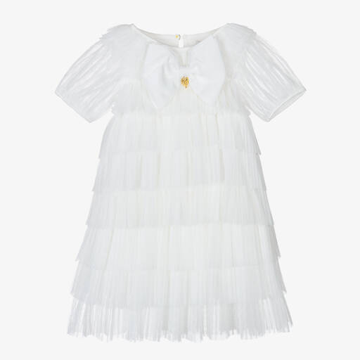 Angel's Face-Girls White Pleated Tulle Dress | Childrensalon Outlet